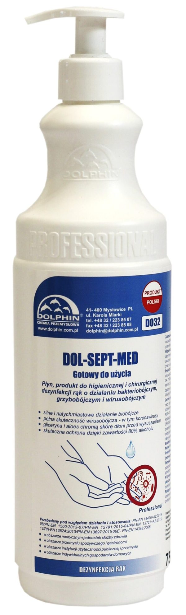 DOLPHIN D032 DOL-SEPT MED płyn do dezynfekcji rąk 750 ml DOLPHIN D032 DOL-SEPT MED płyn do dezynfekcji rąk 750 ml